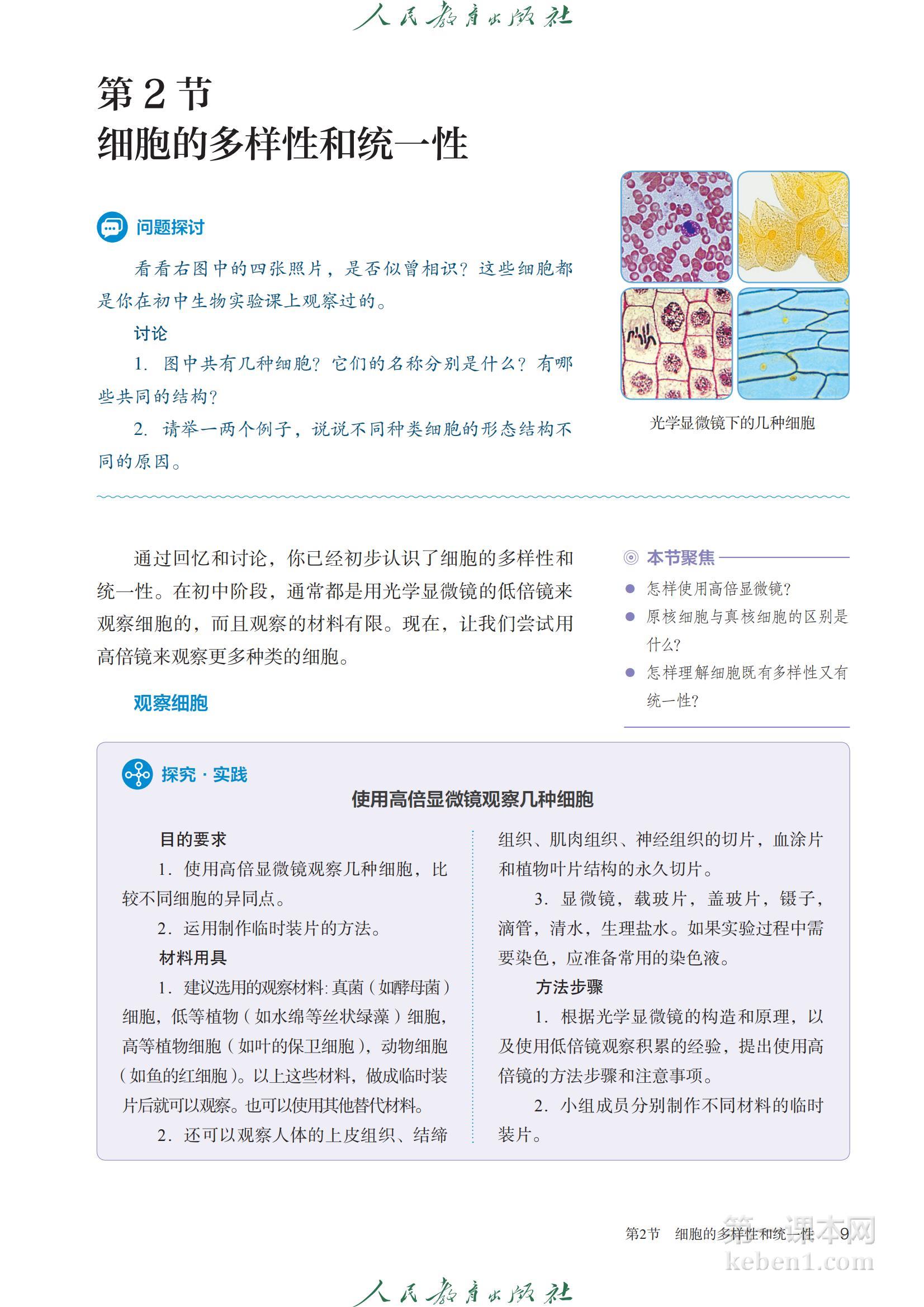 高中生物必修1人教版课本图片