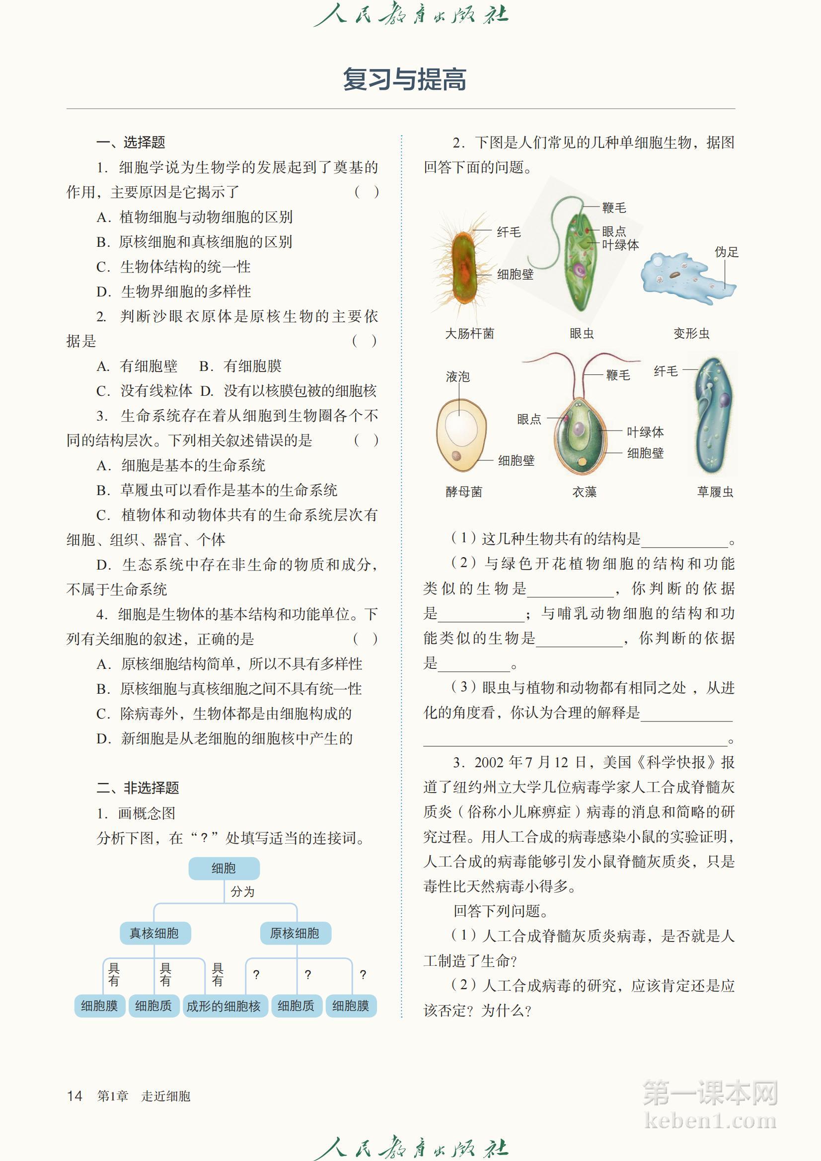 高中生物必修1人教版课本图片
