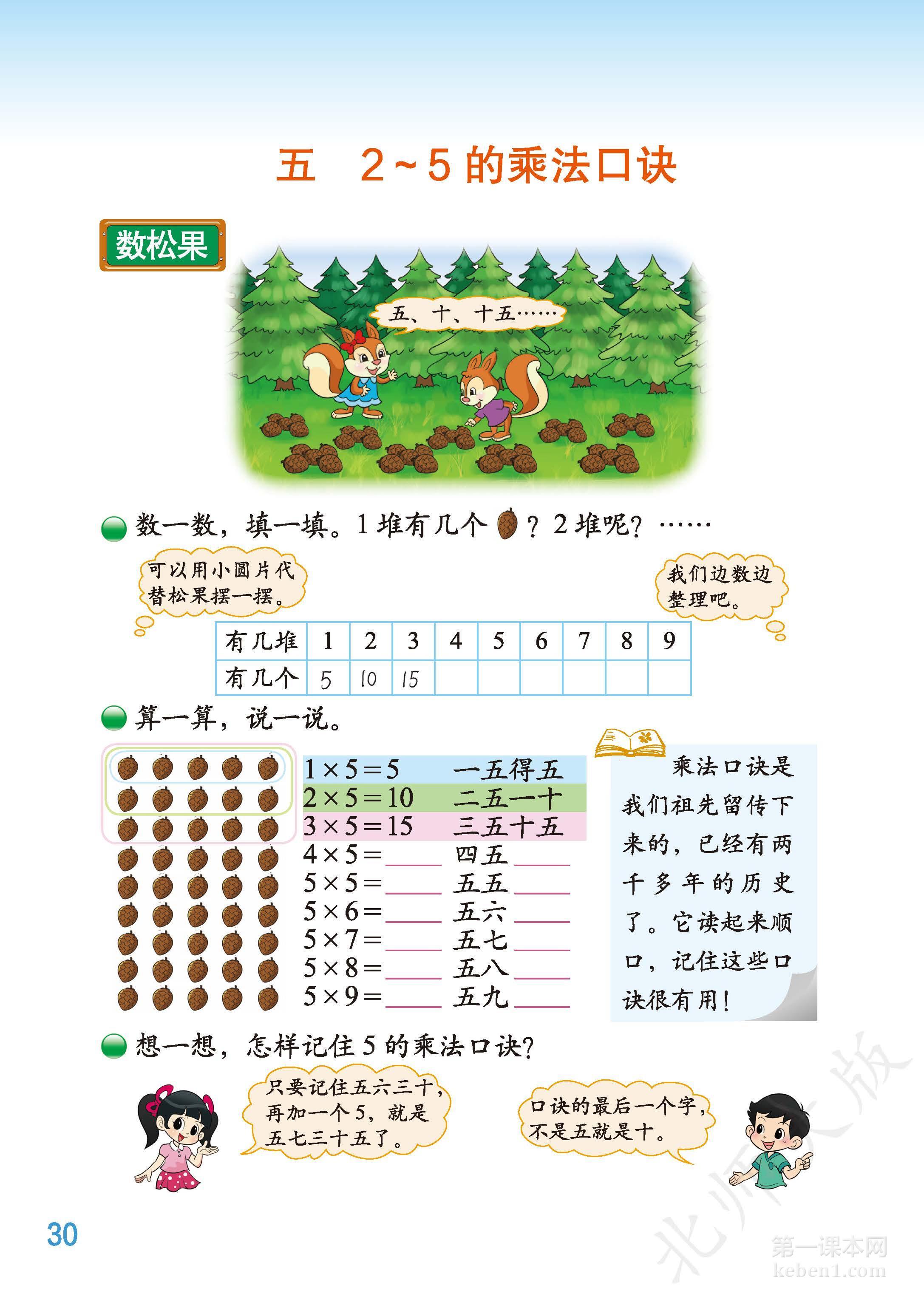 二年级北师大版数学上册电子课本
