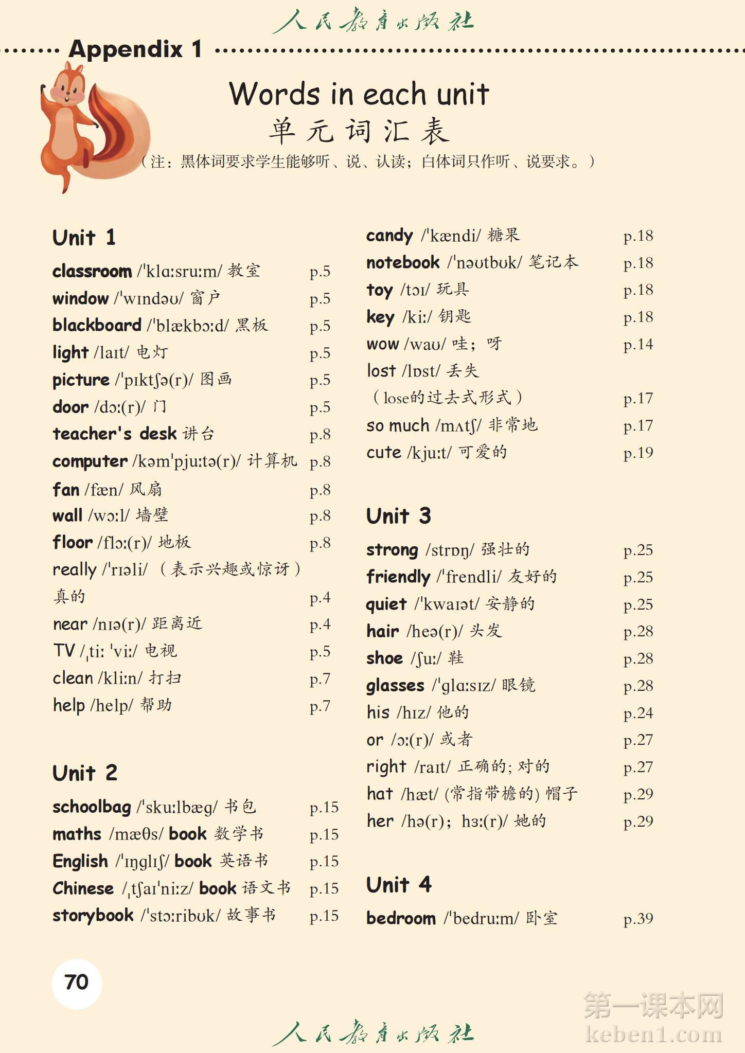 四年级人教版英语上册课本图片